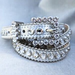 B.B. Simon Silver Crystal Embellished Belt